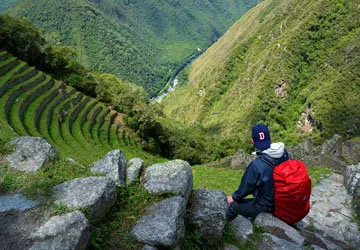 Overlooking the terraces and ruins of Machu Picchu