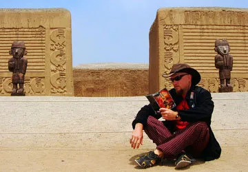 Resting at the ancient adobe city of Chan Chan in Peru