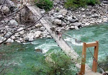 Crossing the river during the Choquequirao Trek