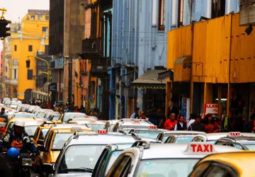 Line of registered and unregistered taxis in Lima, Peru