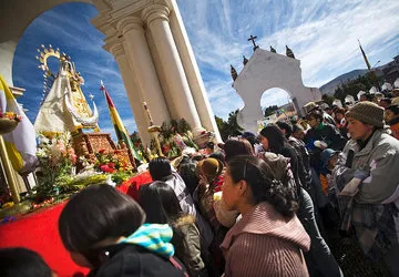 Virgin of Candelaria Festival crowds in Copacabana, Bolivia