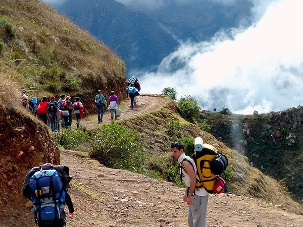 Trekkers hiking to the Inca ruins of Choquequirao