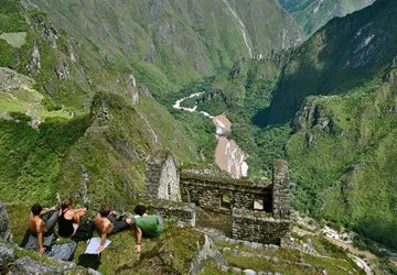 Climbing Huayna Picchu Mountain near Machu Picchu in Peru.