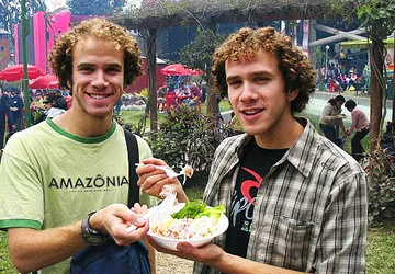 Trying out Peruvian dishes at the festival.