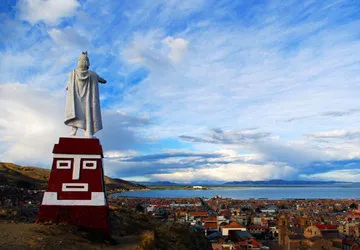 Statue in Puno, Peru, overlooking Lake Titicaca