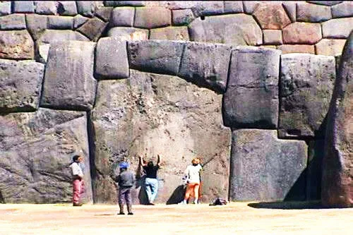 Visitors at the Inca Fortress of Sacsayhuaman in Cusco, Peru