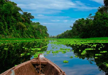 Boat on the Amazon River in Peru