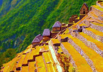 Structures along the stepped agricultural terraces