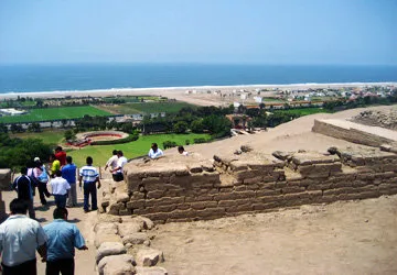 Visitors touring the archeological complex