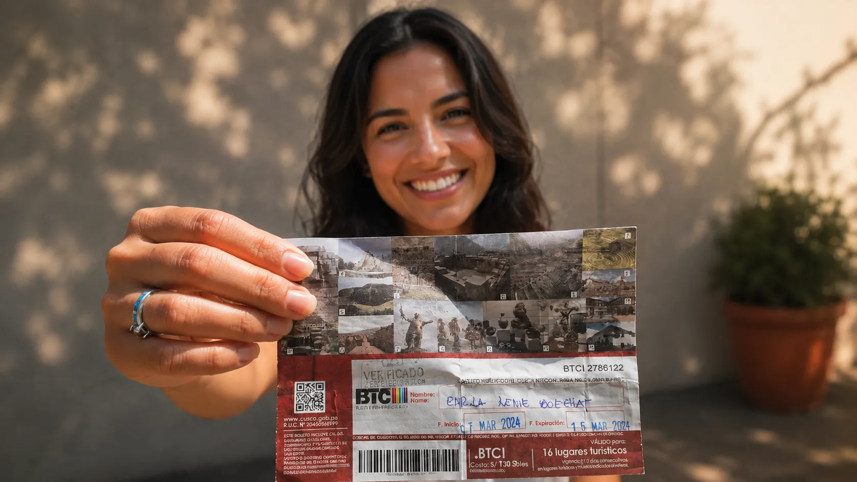 Group of friends smiling ready with their official documents to enter Machu Picchu