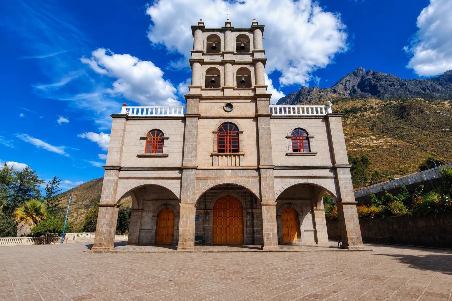 Sanctuary of the Lord of Huanca in San Salvador, Calca with devotees on the main day