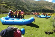 Preparing the rafts for rafting the Urubamba River rapids ne