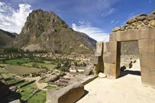 Panorama of Ollantaytambo Fortress in the Sacred Valley, Cus