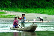 Children rafting in San Miguel de Bala in the Bolivia Amazon