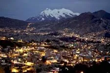 View of La Paz city in Bolivia at night and the surrounding 