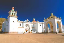 Copacabana Sanctuary in Bolivia alongside Lake Titicaca.