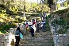 Inca steps on Sun Island in Lake Titicaca near Copacabana, B