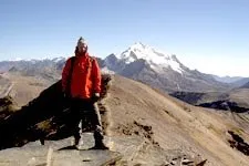 Views of snow-covered mountains surrounding La Paz, Bolivia.