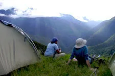 Camping during the original Inca Choro trail near La Paz, Bo