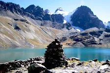 Glacial peaks and lakes of the Andes Range near La Paz, Boli