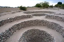 Walls of the ancient Cantayoc Aqueducts in Nazca, Peru.
