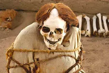 Thousand year old mummy at Chauchilla Cemetery in Nazca, Per