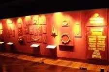 Collection of Golden art relics at the Gold Museum in Lima, 