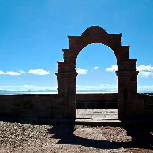 Cover Photo. Taquile Island arch on Lake Titicaca near Puno,