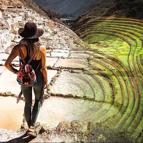 Terraced Inca Maras saltmines by Cusco, Peru in the Sacred V